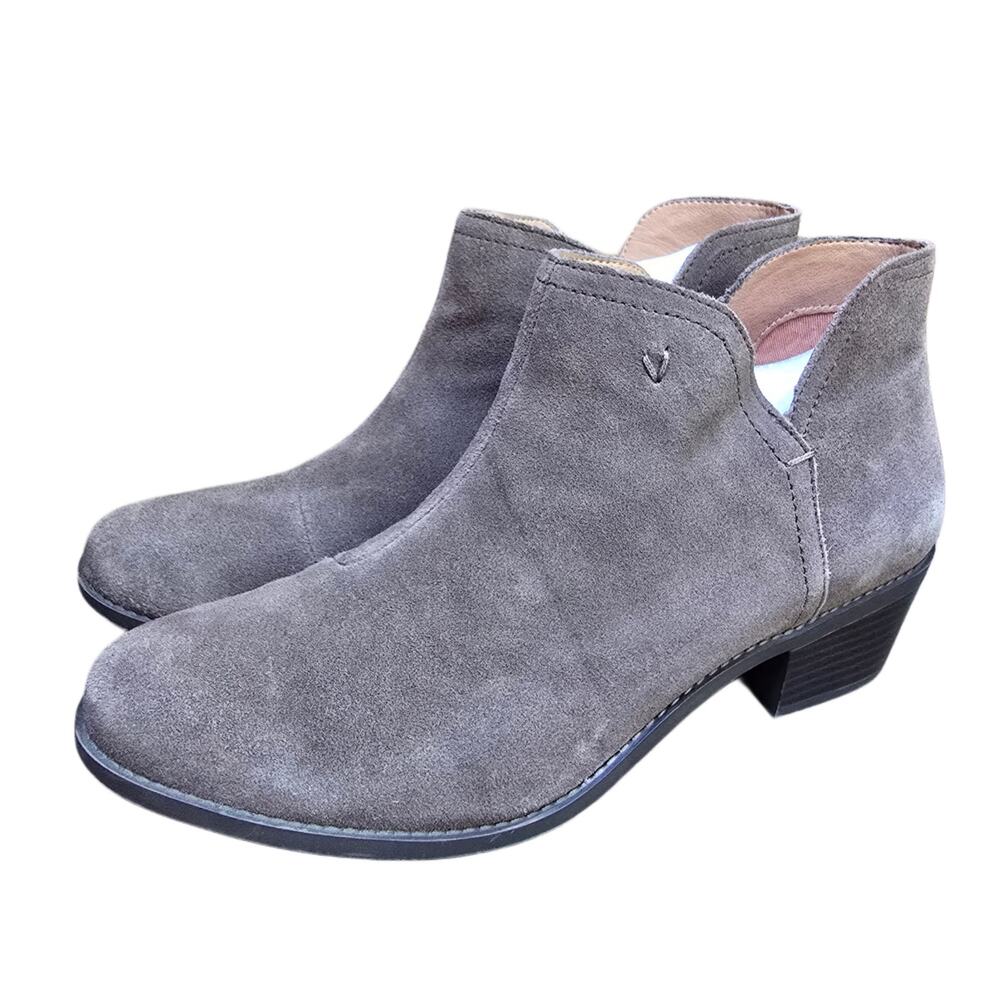 Vionic Liv Gray Suede Ankle Boots Women Size 10 Side Zip Booties Low Block Heel - Picture 3 of 11